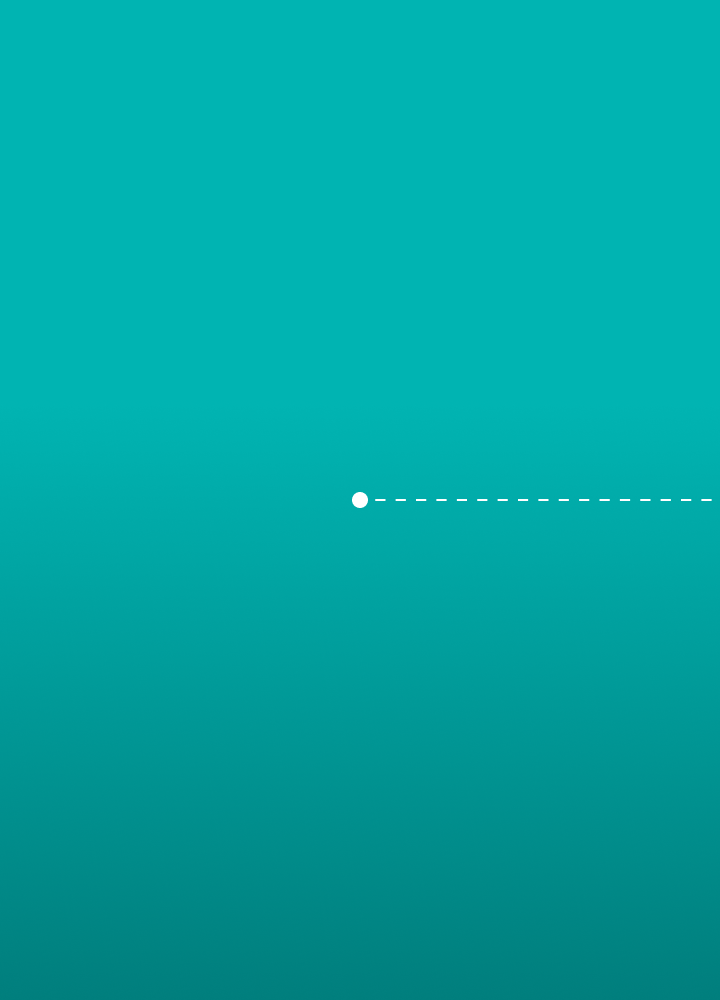 A teal gradient background from bright at the top to darker at the bottom, with a white dot and a dashed white line extending horizontally across the middle-right area.