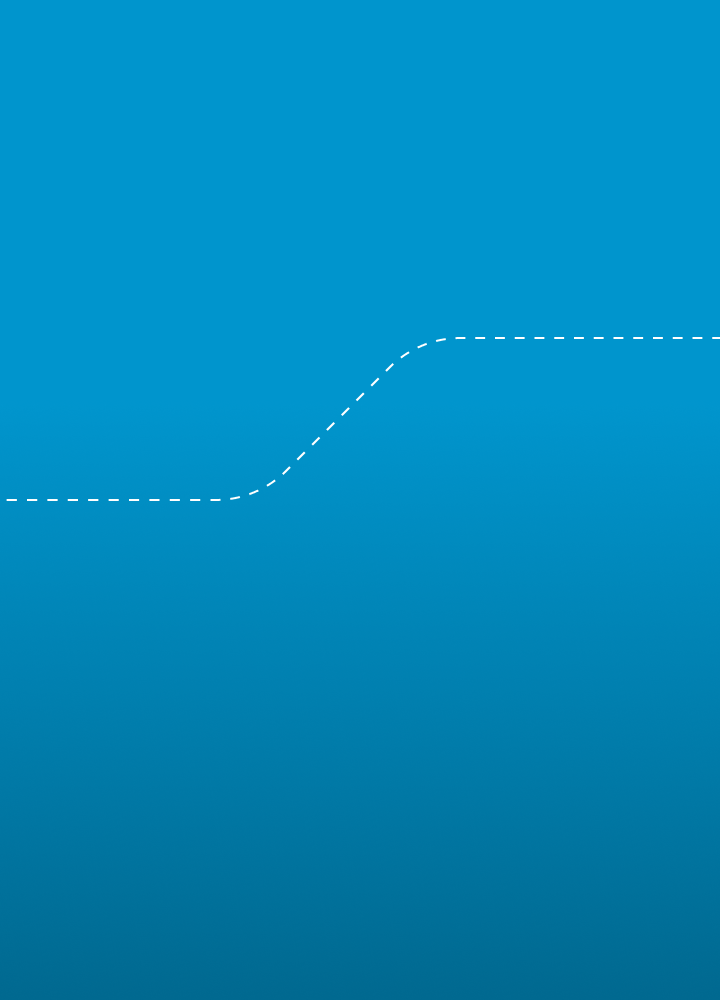 Blue gradient background with a white dashed line curving upward from the left toward the right, creating a gentle wave across the midsection.