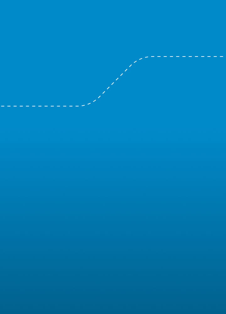 Blue gradient background from light at bottom to darker top, with a white dashed line forming a curved, rising path across the upper portion.