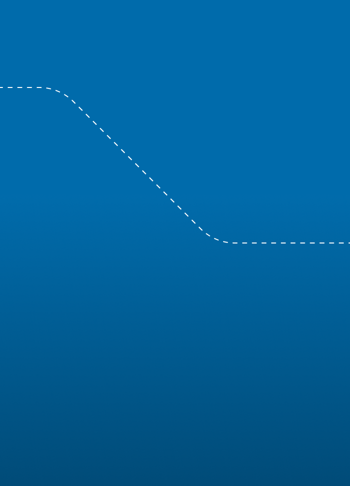 Blue gradient background with a white dashed curved line crossing the middle from left to right, creating a smooth transition in the lower area.