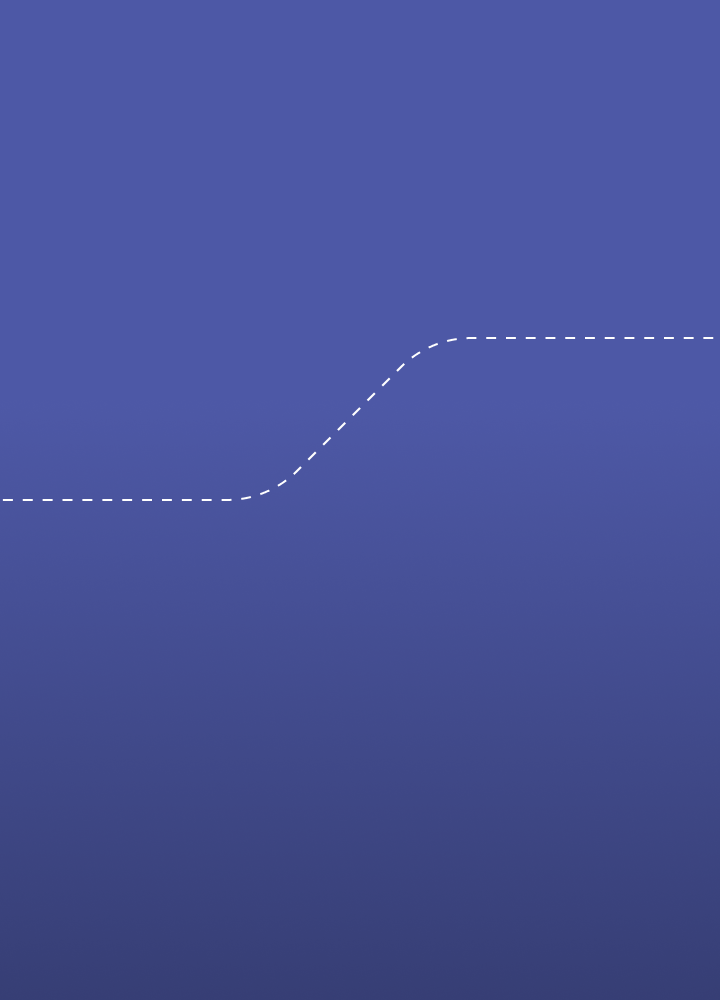 A solid blue background with a white dashed line forming a gentle curved transition near the middle-right, creating a smooth horizontal-to-curved edge.