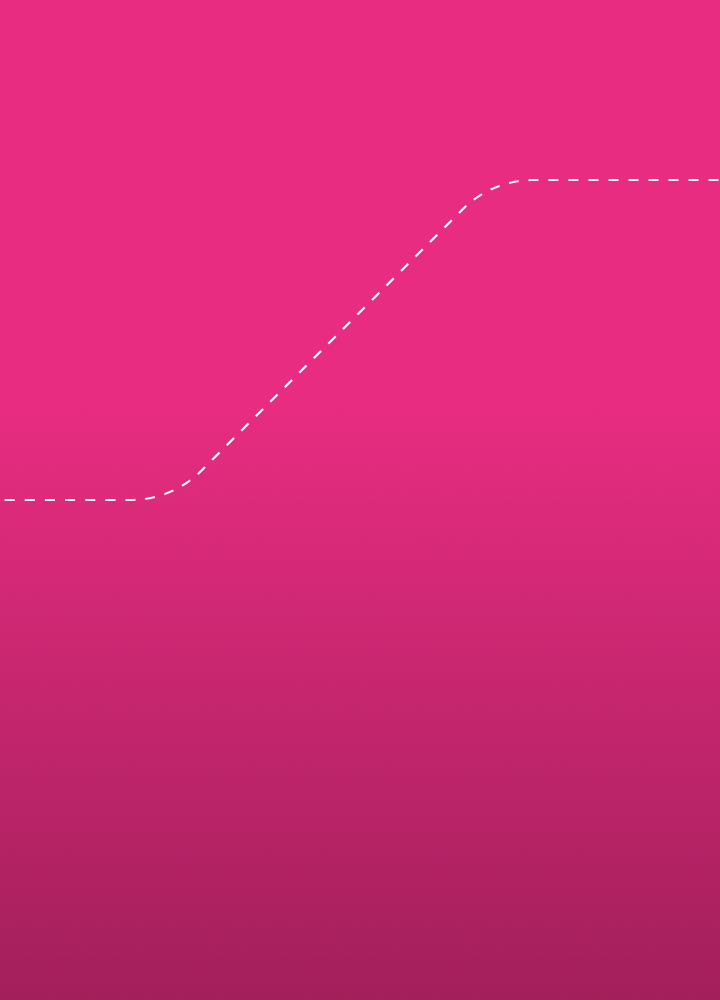 A pink gradient background with a white dashed curved line crossing from the bottom left toward the upper right.
