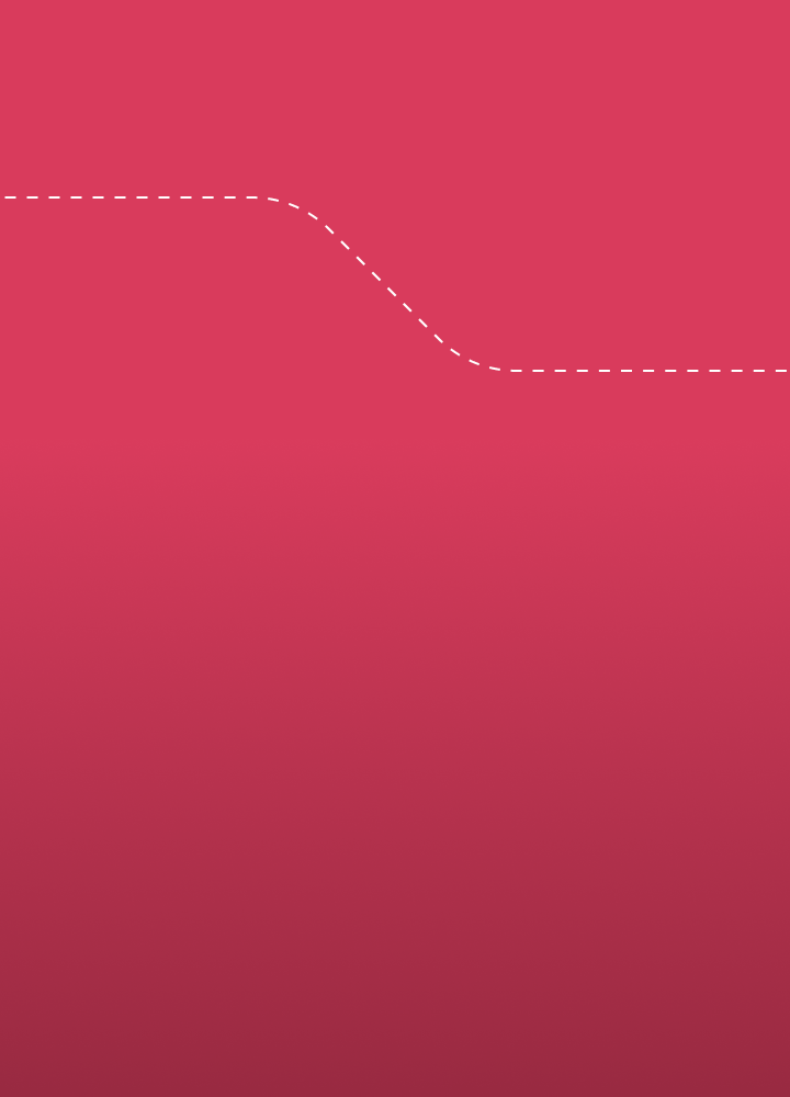A pink to burgundy vertical gradient background with a white dashed curved line crossing the upper left toward the middle, forming a gentle arc and horizontal segment.