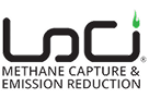 Logo for LUC Metal Halide Capture & Emission Reduction project, featuring stylized letters and a small green leaf-like accent above the design.