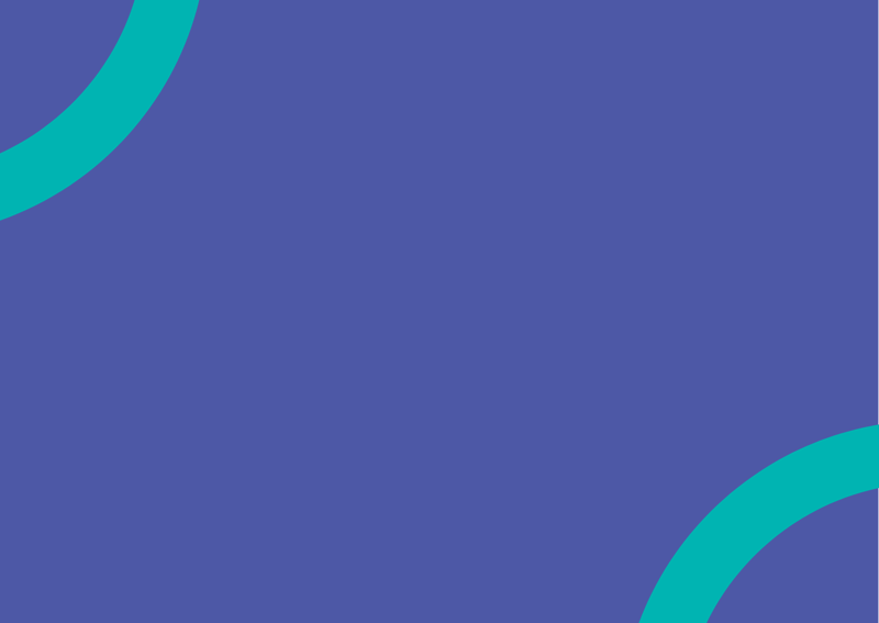 Abstract blue background with partial teal curved arcs at top-left and bottom-right, creating a bold geometric decorative design.