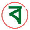 An abstract green geometric shape within a pink circular ring on a black background.